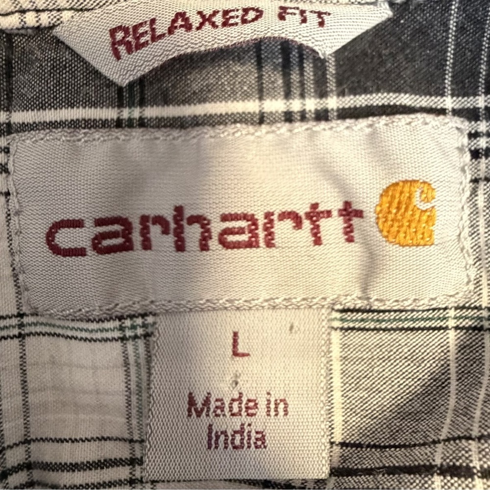 Carhartt Mens Relaxed Fit Short Sleeve Button Down Plaid Shirt Black Large - Picture 3 of 6